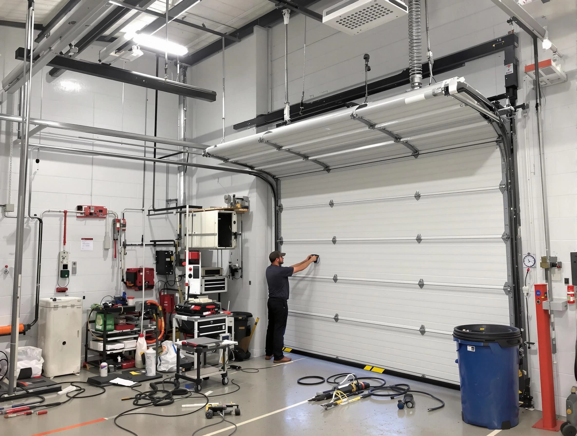 Chamberlayne Garage Door Repair certified technician performing commercial door repair at a Chamberlayne business facility