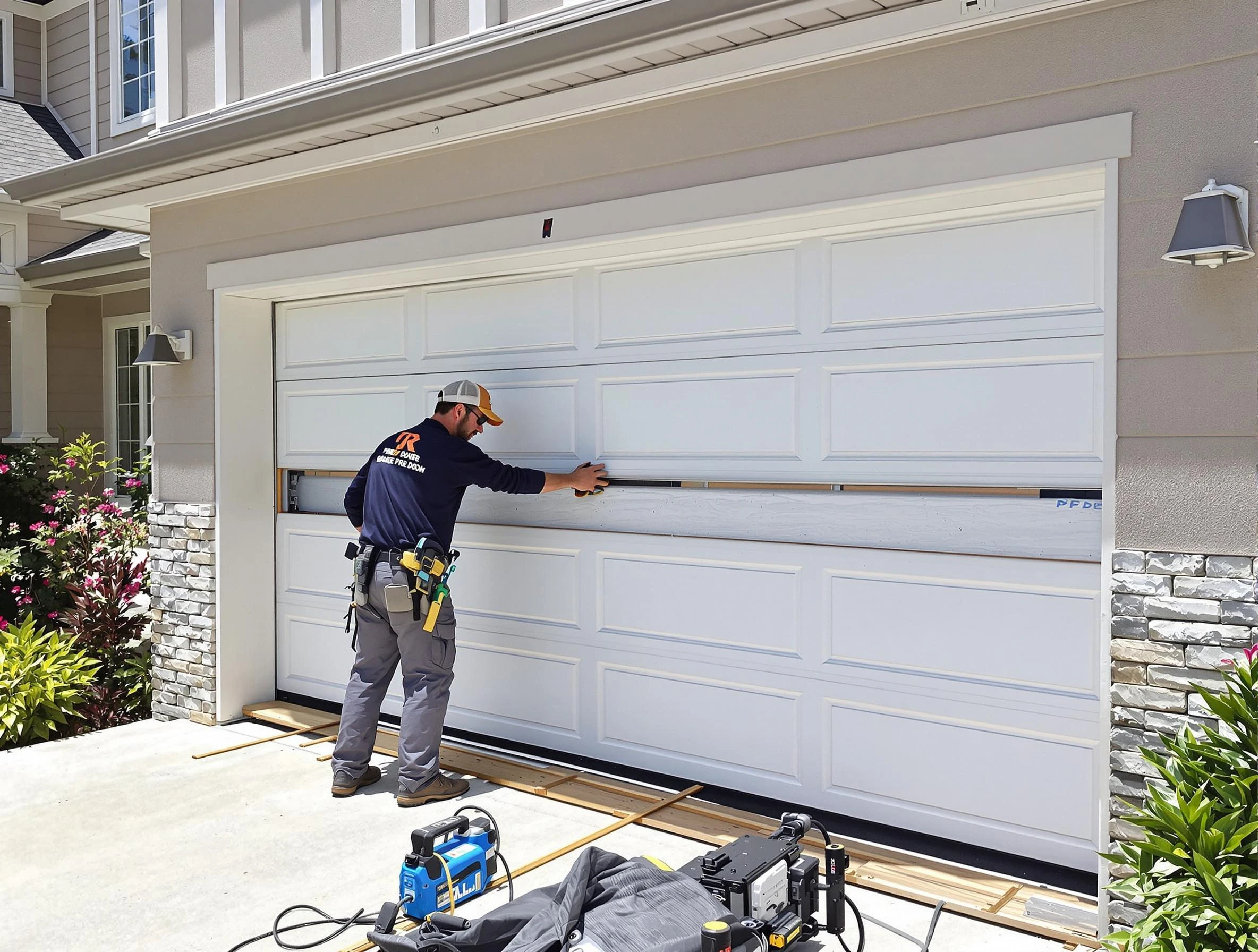Chamberlayne Garage Door Repair team performing complete garage door replacement at Chamberlayne residence