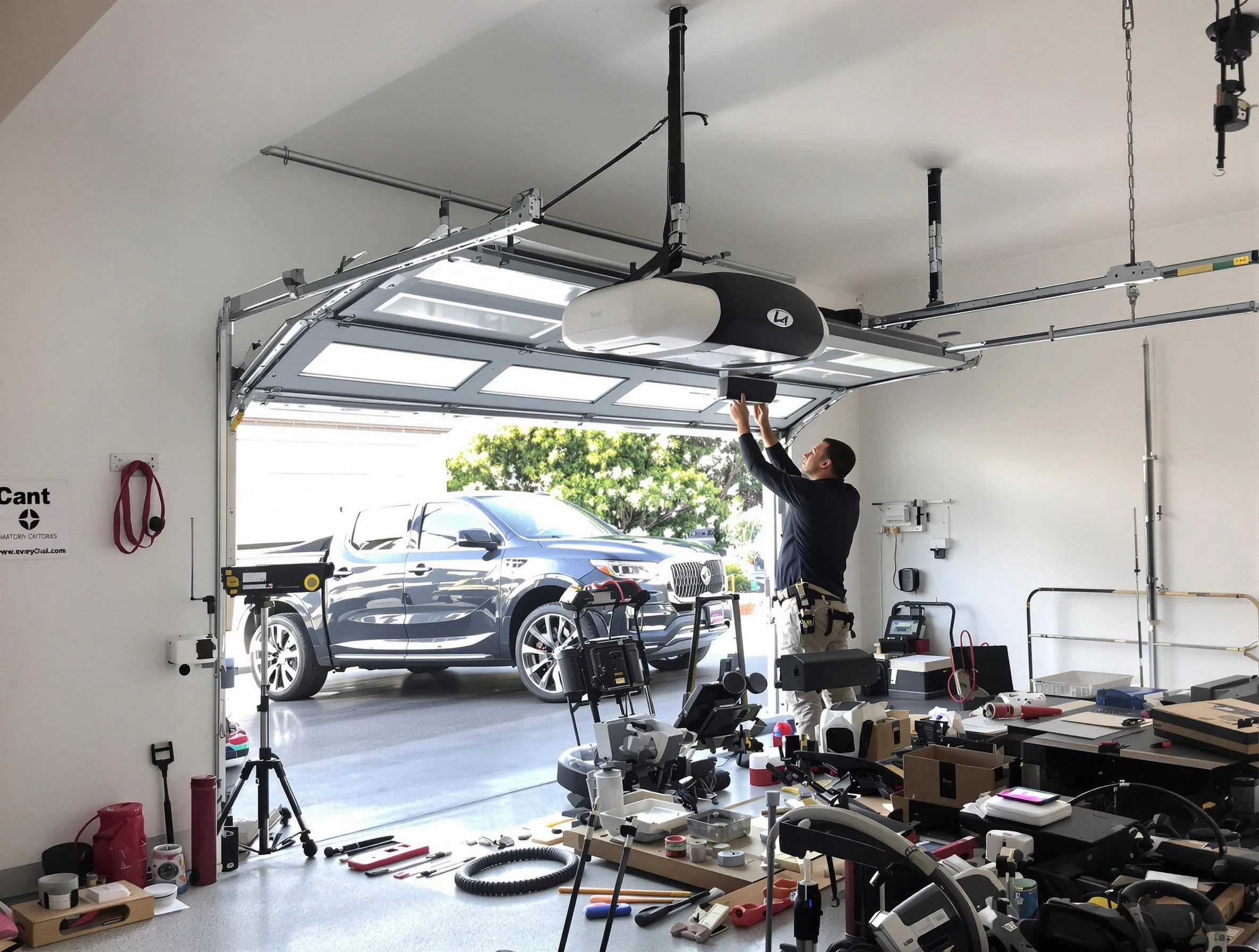 Chamberlayne Garage Door Repair specialist installing smart garage door opener system in Chamberlayne home