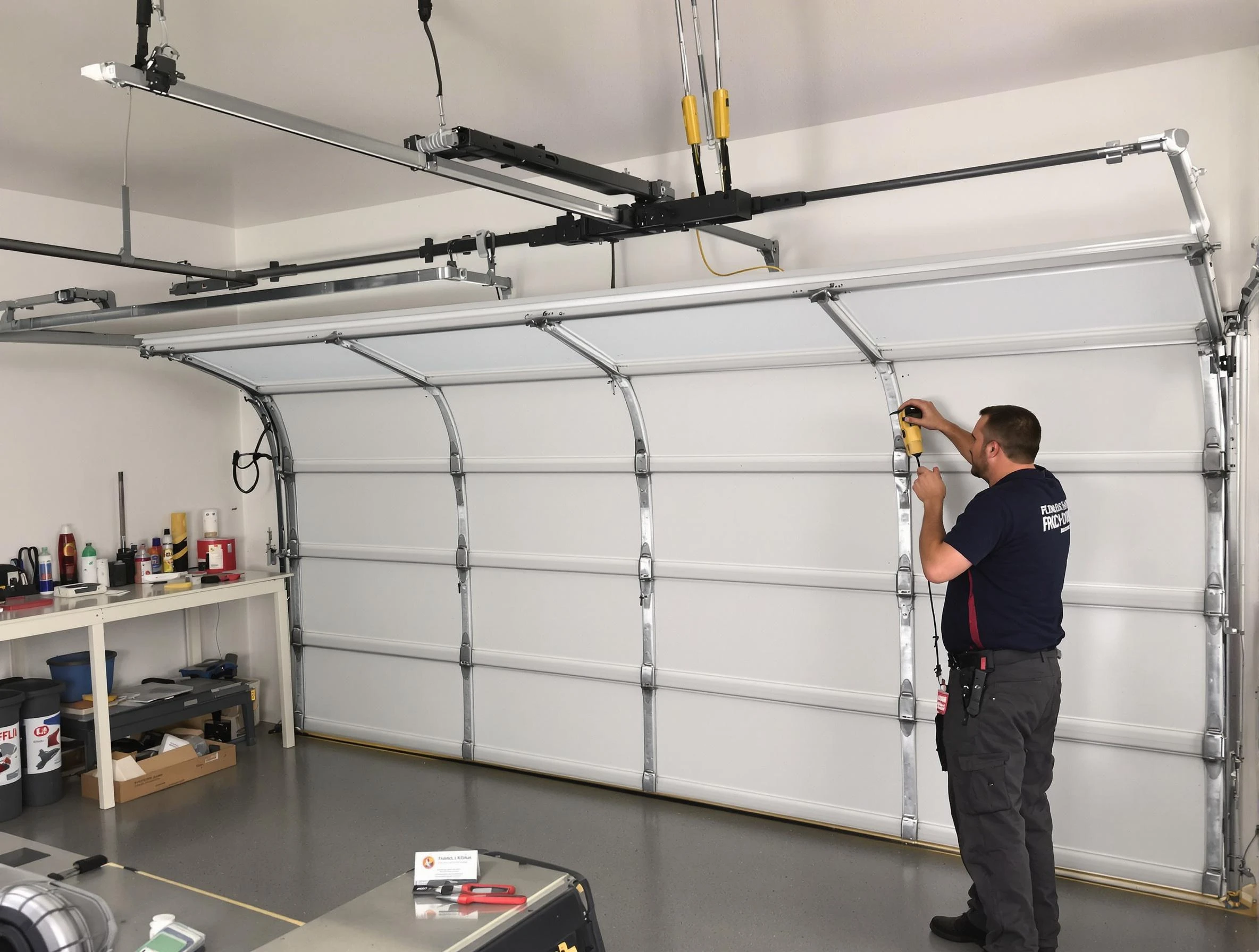 Chamberlayne Garage Door Repair certified technician performing overhead door system repair in Chamberlayne