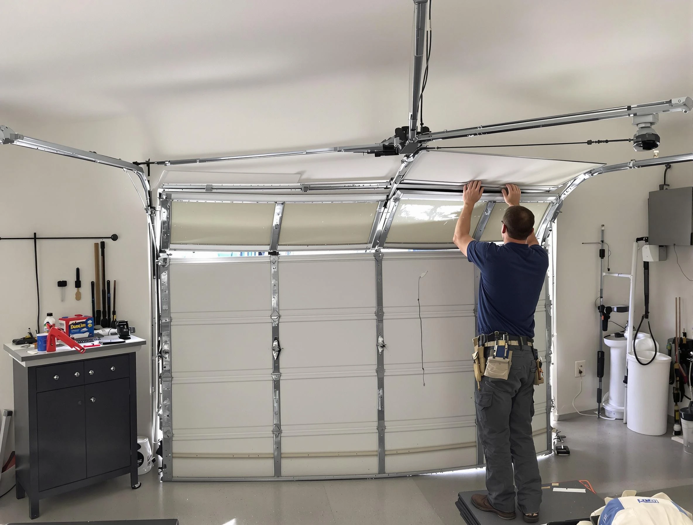 Chamberlayne Garage Door Repair specialist performing precise section replacement on Chamberlayne garage door